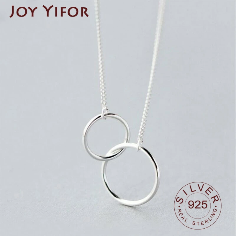 925 sterling silver Double Circle Interlock Clavicle Short Necklace Silver Color Necklace For Women collares erkek kolye