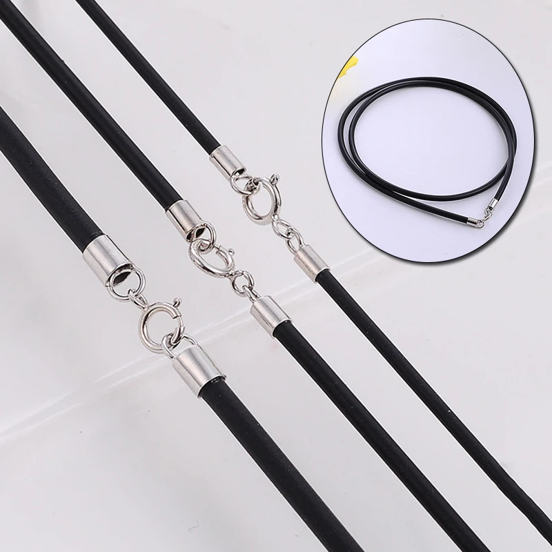 Black Rubber Leather Rope Choker/Necklace With 925 Sterling Silver Lobster Clasp Connector Buckle Cord DIY Jewelry Accessories