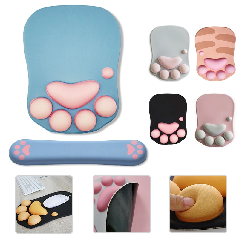 3D Mouse Pad Soft Silicone Cute Cat Paw Mouse Mat Memory Foam Wrist Rests Cushions Mousepad for kids Laptop Computer Mousepad