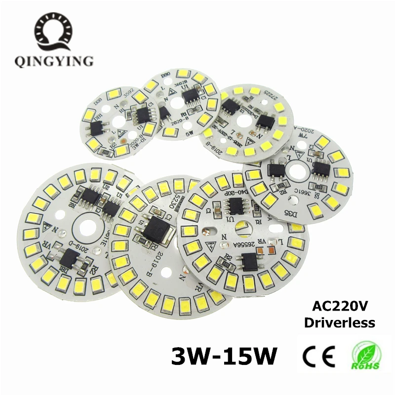 10pcs 3W 5W 7W 9W 12W 15W AC 220v LED PCB With Integrated IC Driver Warm white 3200K / White 6500K Driverless For Bulb Light DIY