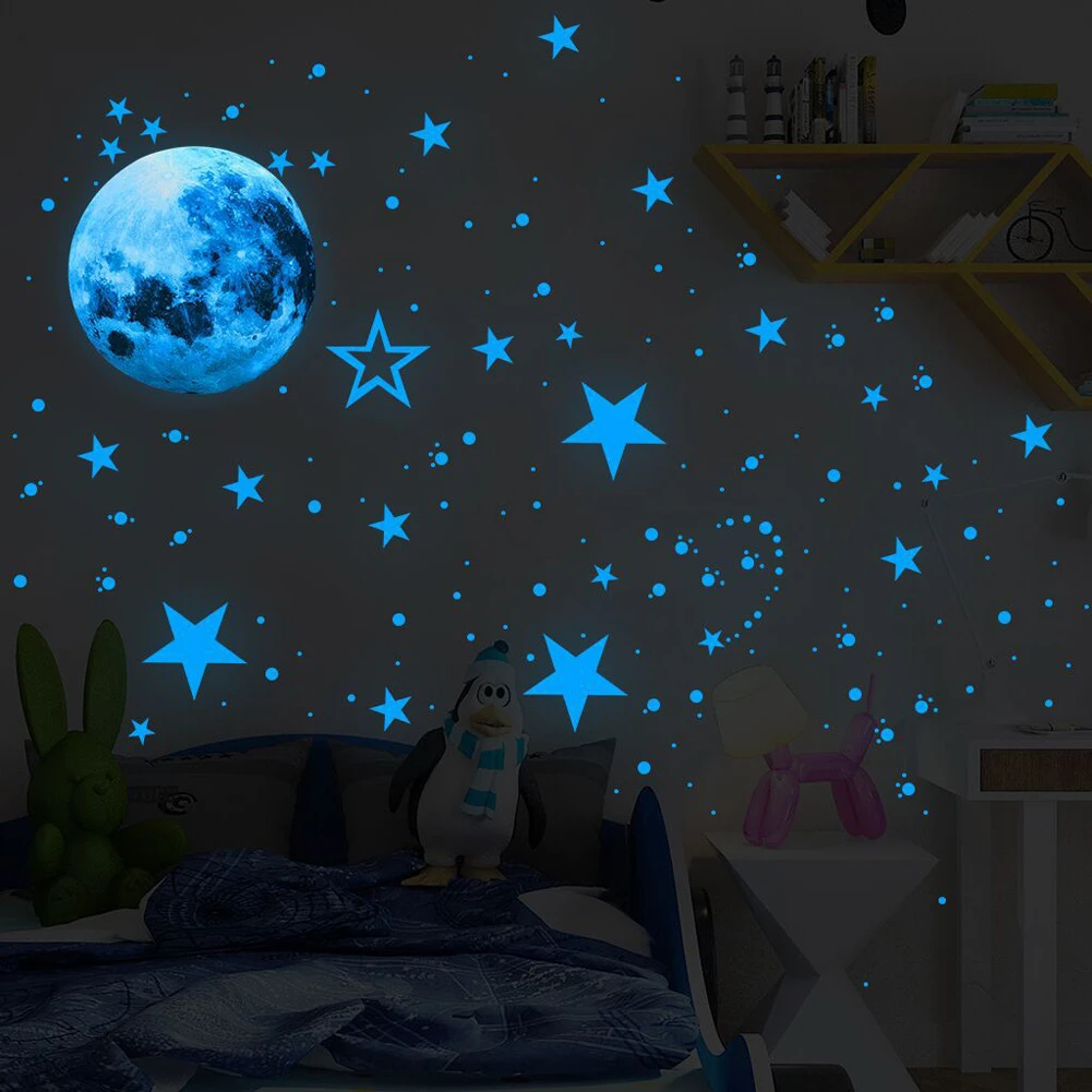 435 pcs/set Luminous Moon Stars dots Wall Sticker kids room bedroom living room home decoration decals Glow in the dark Stickers