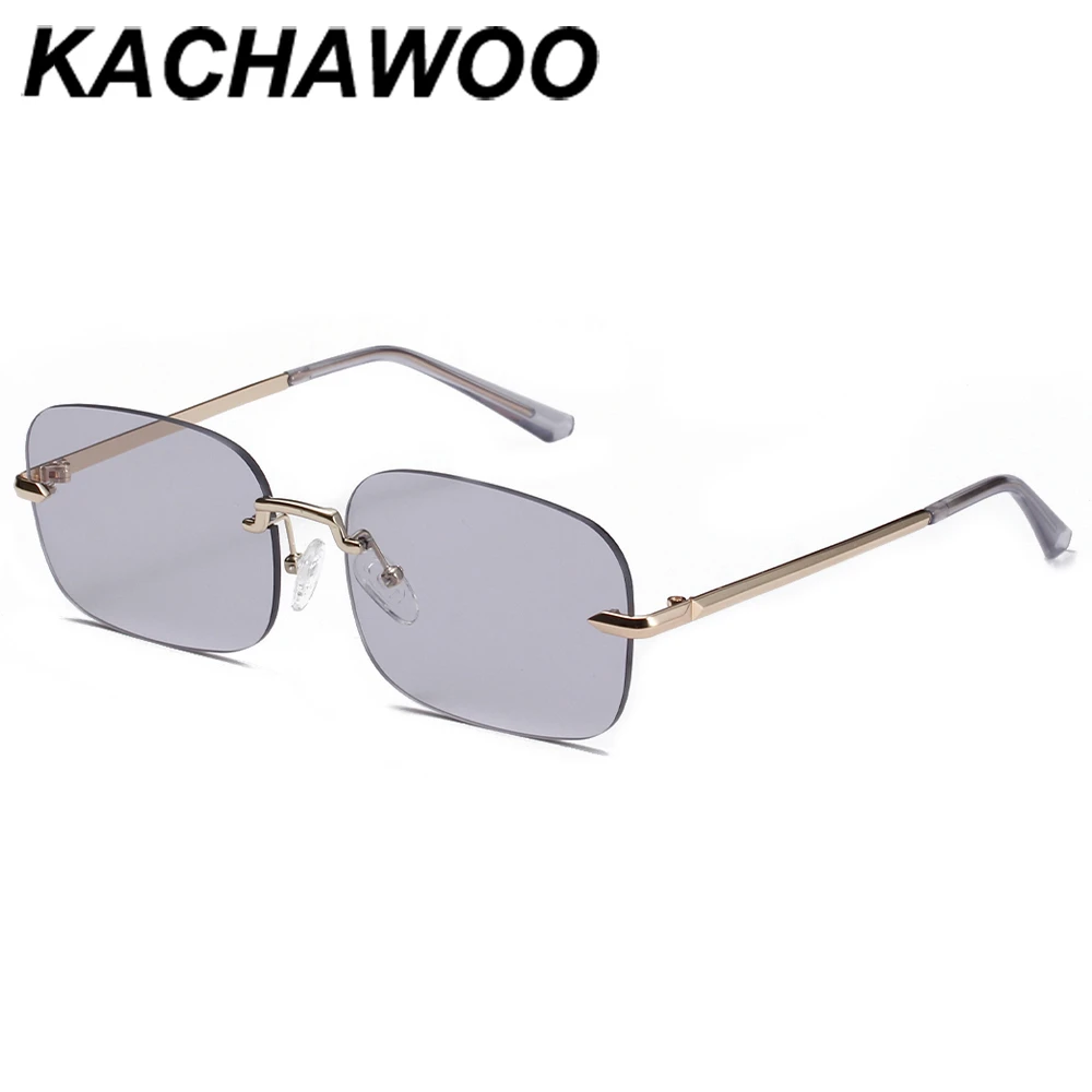 Kachawoo square woman sunglasses rimless green light color gold retro sun glasses rectangular man uv400 metal 2021 new year gift