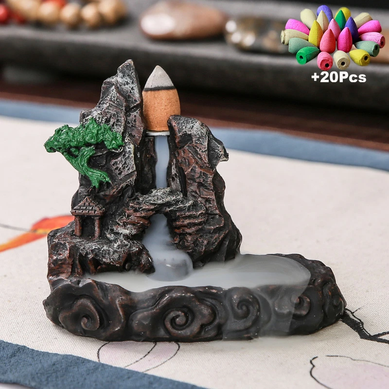 (Best Sellers) +20 Incense Cone Backflow Incense Burner Buddha Incense Holder Aromatherapy Censer For Home Office Teahouse Decor