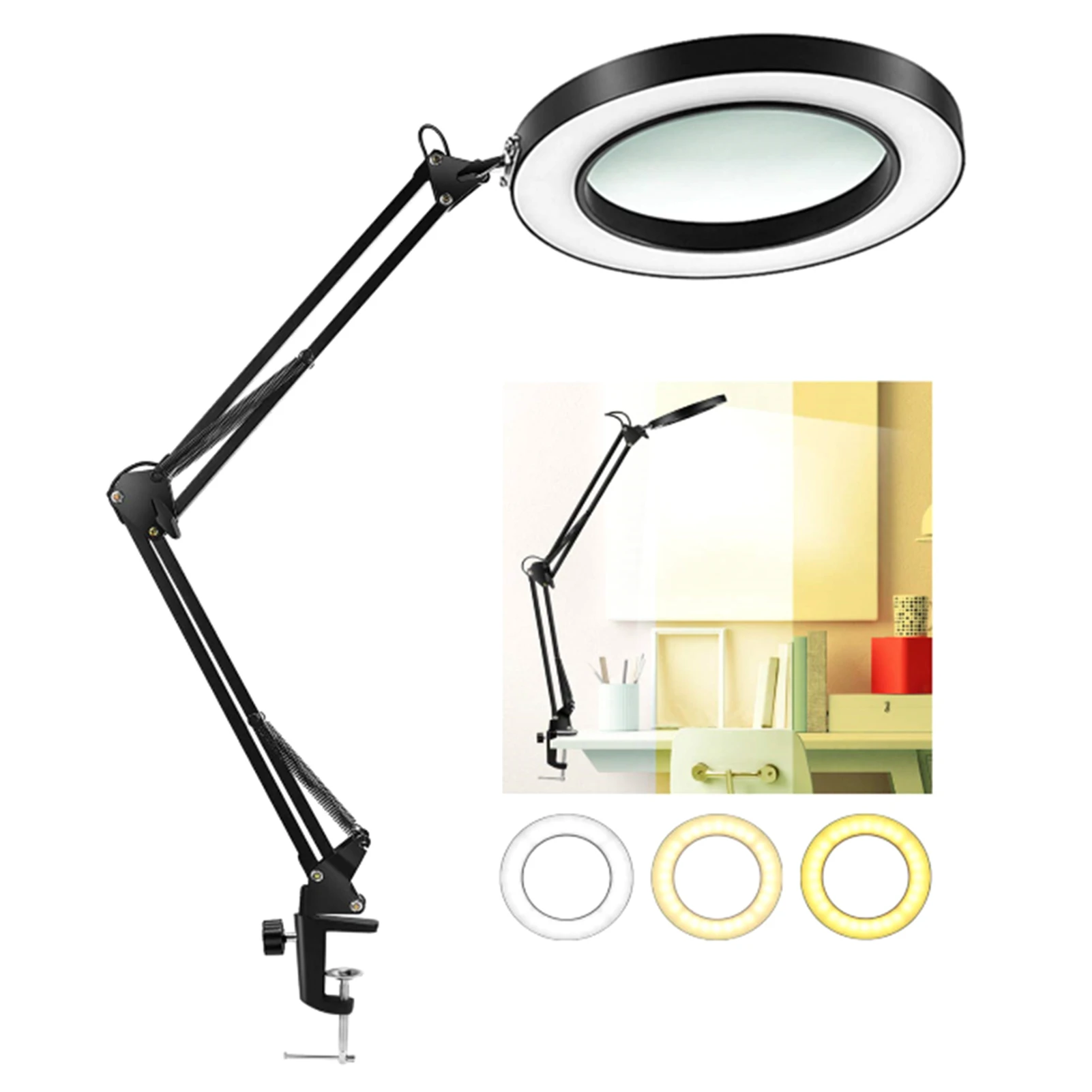 2021 Foldable Flexible Desk Large 8X USB LED Magnifying Glass 3 Colors Illuminated Magnifier Lamp Loupe Reading/Rework/Soldering