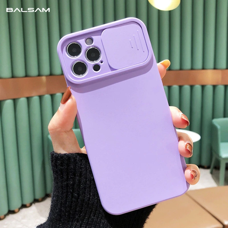 Slide Camera Lens Protection Shockproof Case For iPhone 13 12 Mini 11 Pro XS Max XR 7 8 Plus SE2020 Candy Solid Color Soft Cover