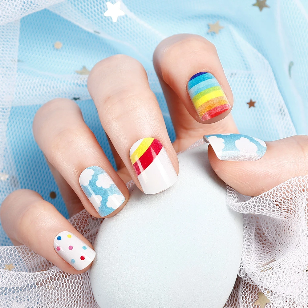 24PCS Child Small False Nail Little Fingers Fake Nail Little Miss Short Nails Girl Full Cover Fake Nail Lovely Cartoon Nail