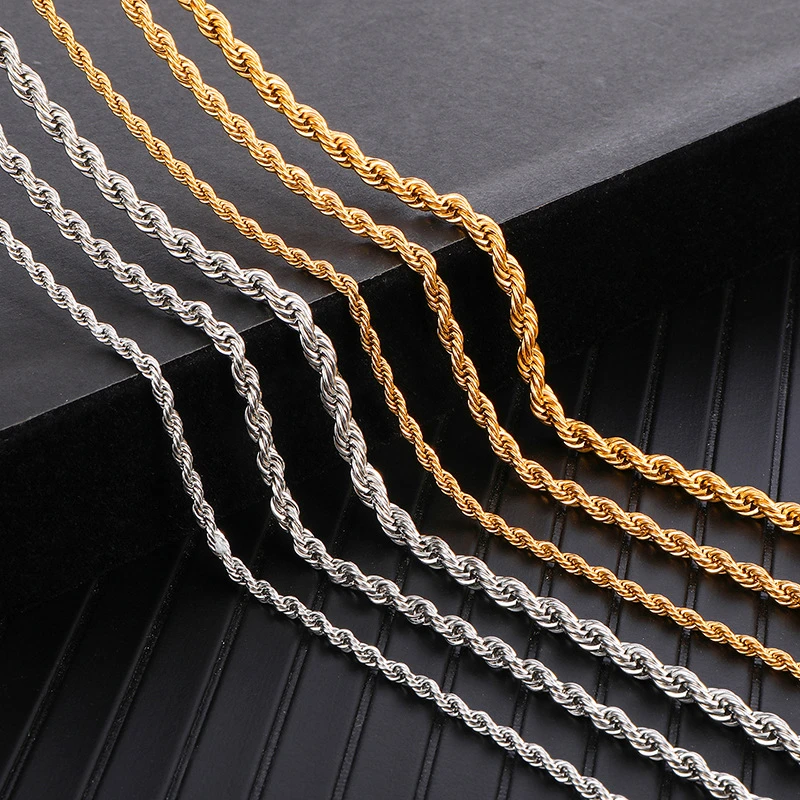 3MM4MM5MM Rope Chains Stainless Steel Necklaces DIY Pendants Necklace Hip Hop Ropers Jewelry  46/51/56/61/66/76CM  Wholesale