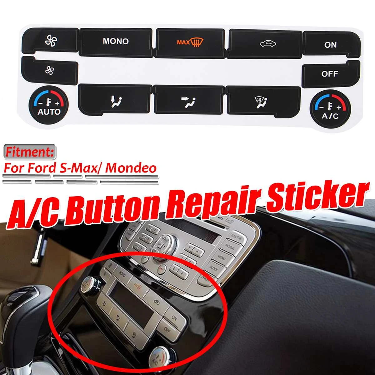 A Set Silver/Black Car Air Condition AC Climate Control Button Repair Sticker Decal For Ford S-Max/ For Mondeo Fix Ugly Button