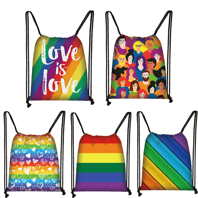 Love Is Love Rainbow Backpacks Lgbt Gay Lesbian Drawstring Bag Man and Women Backpack Dab Rainbow Unicorn Storage Bags Gift