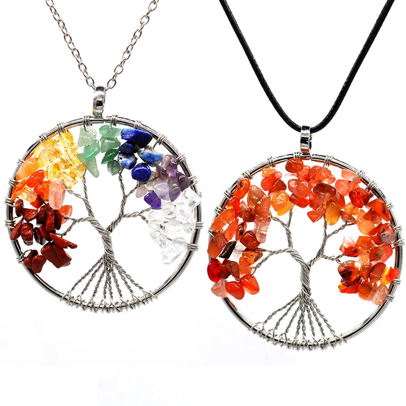 7 Chakra Quartz Natural Stone Tree of Life pendulum Pendant Necklace for Women  Healing Crystal Necklaces Pendants Reiki Jewelry