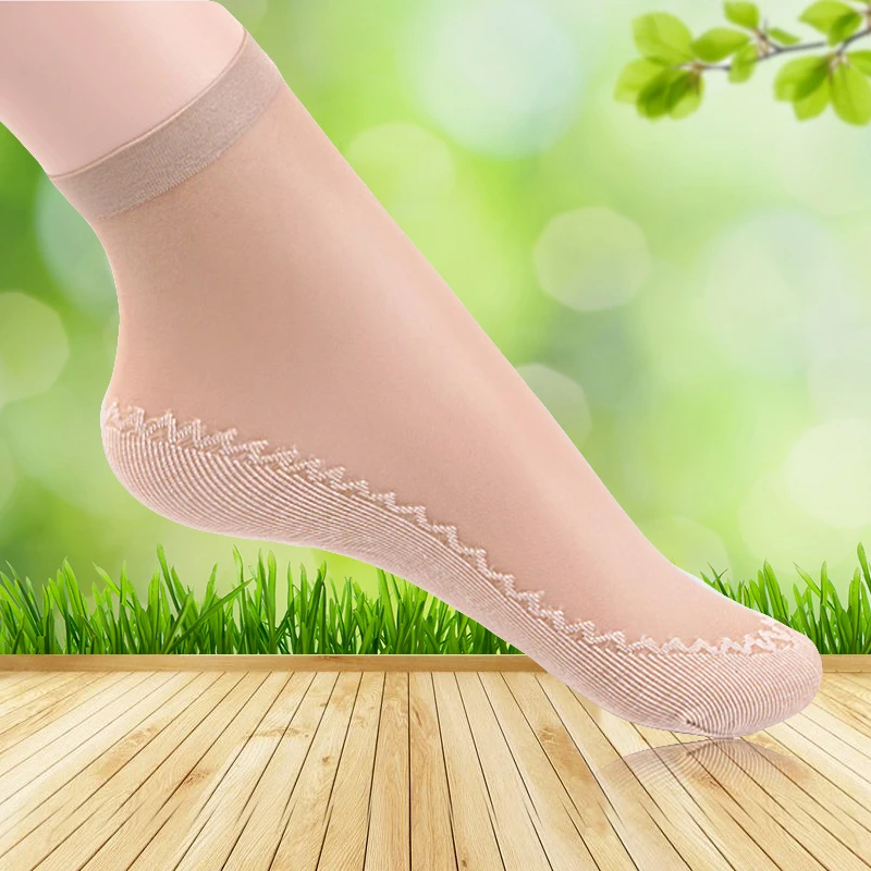 Summer Soft Silk Breathable Socks Women Bottom Non-Slip Transparent Thin Socks Elastic Short Sock Nylon Slippers Sock