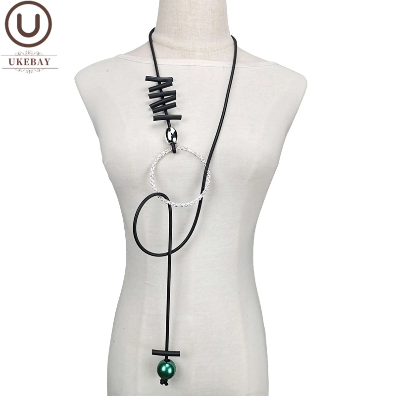 UKEBAY New Designer Luxury Necklace Different Wears Long Chain Women Pendant Necklaces Green Pearl Jewelry Adjustable Necklace