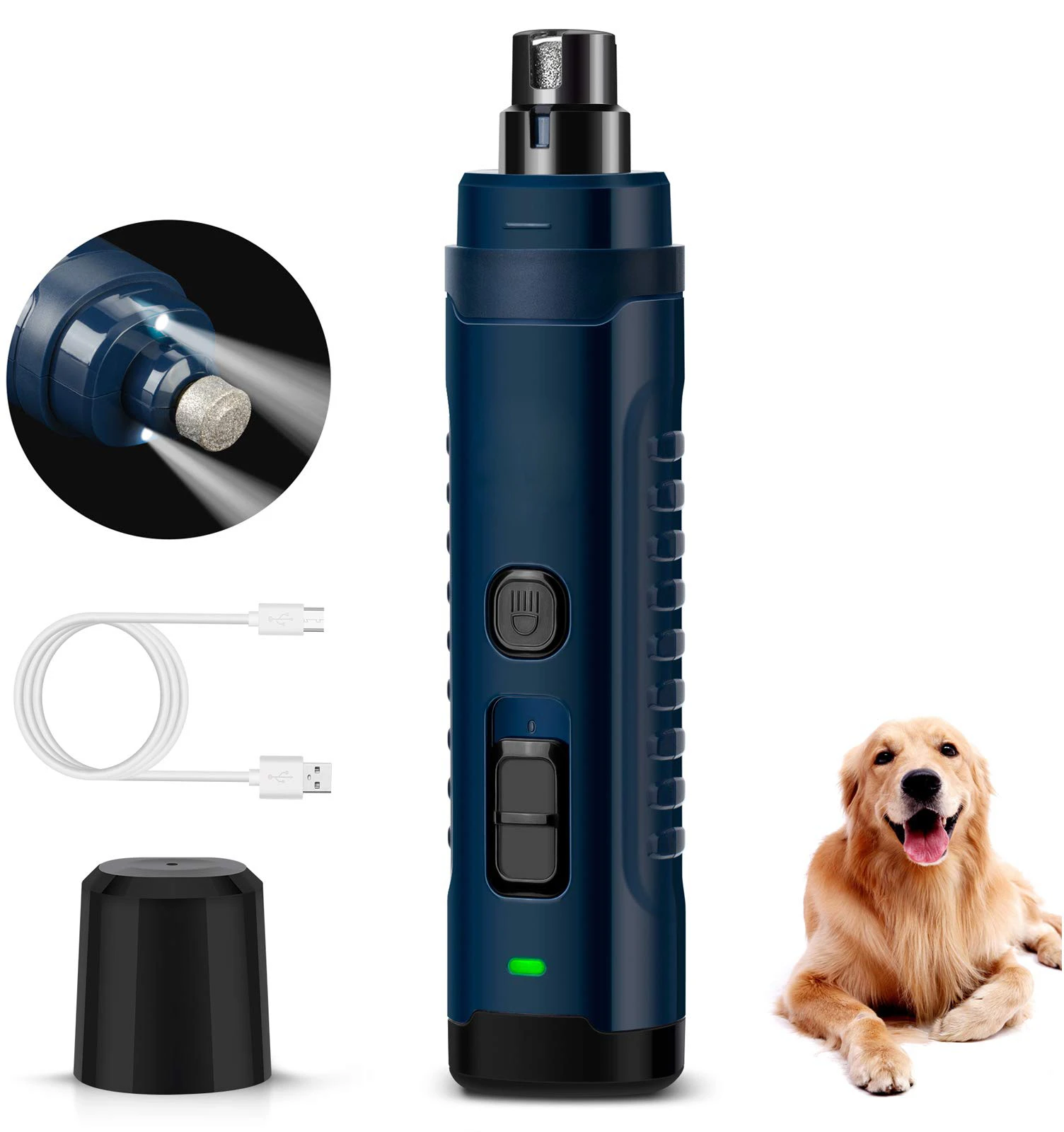 2021 Newest Dog Nail Grinder with 2 LED Light - [Enhanced 4.8V Motor 3X More Powerful] 2-Speed Rechargeable Electric Pet Trimmer