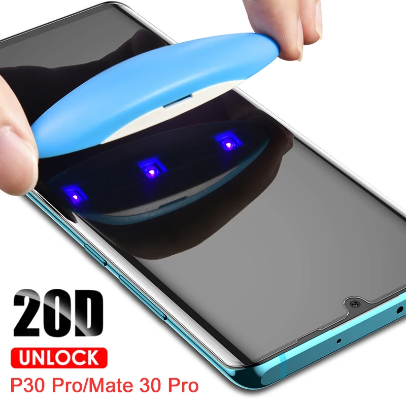 UV Liquid Full Glue Tempered Glass For Huawei Mate 40 30 20 Pro Clear Curved Screen Protector For Huawei P30pro P40 pro UV film