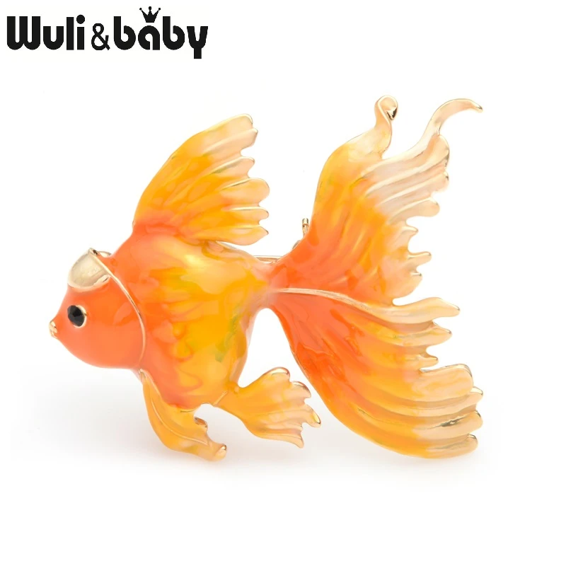 Wuli&baby 3 Colors Goldfish Brooches Women Blue Red Orange Fish Enamel Banquet Brooch Pins Mum Gifts