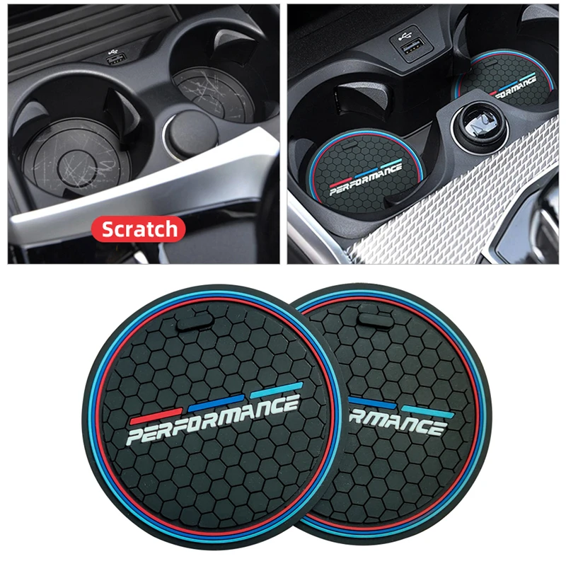 2Pcs Anti-Slip Cup Pad For BMW F10 F11 F15 E60 E61 F01 G11 F25 G01 E91 G02 F15 G05 E70 F16 G06 M Car Coasters Cup Holder Mats