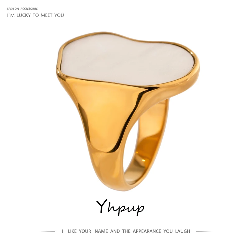 Yhpup Occident Irregular Natural Shell Vintage Rings for Women Stainless Steel Temperament Exaggeration Metal Ring Jewelry Gift