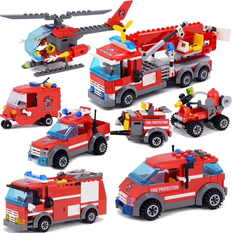 New City Fire Fighting Truck Car Vehicle Police Building block Toys Assemble DIY Children Toys Christmas Gifts