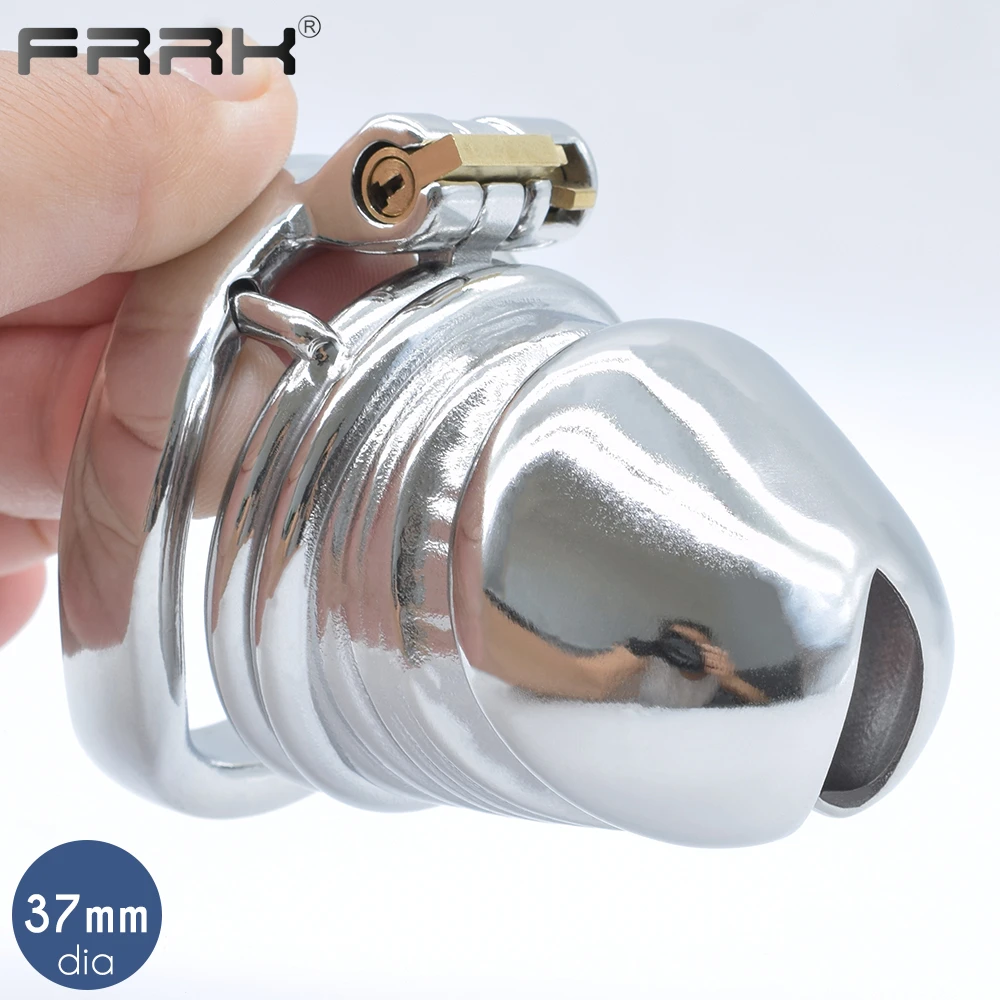 FRRK CB Chastity Cage 37mm Big Metal Male Bondage Belt Devices Penis Rings Cock Lock Sex Toys for Comfortable Long Time to Wear