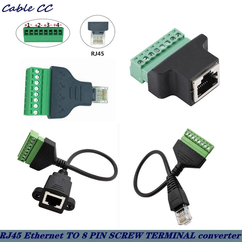 Good quality RJ45 Ethernet male and female TO 8-pin screw terminal converter RJ45 socket connector adapter for CCTV DVR