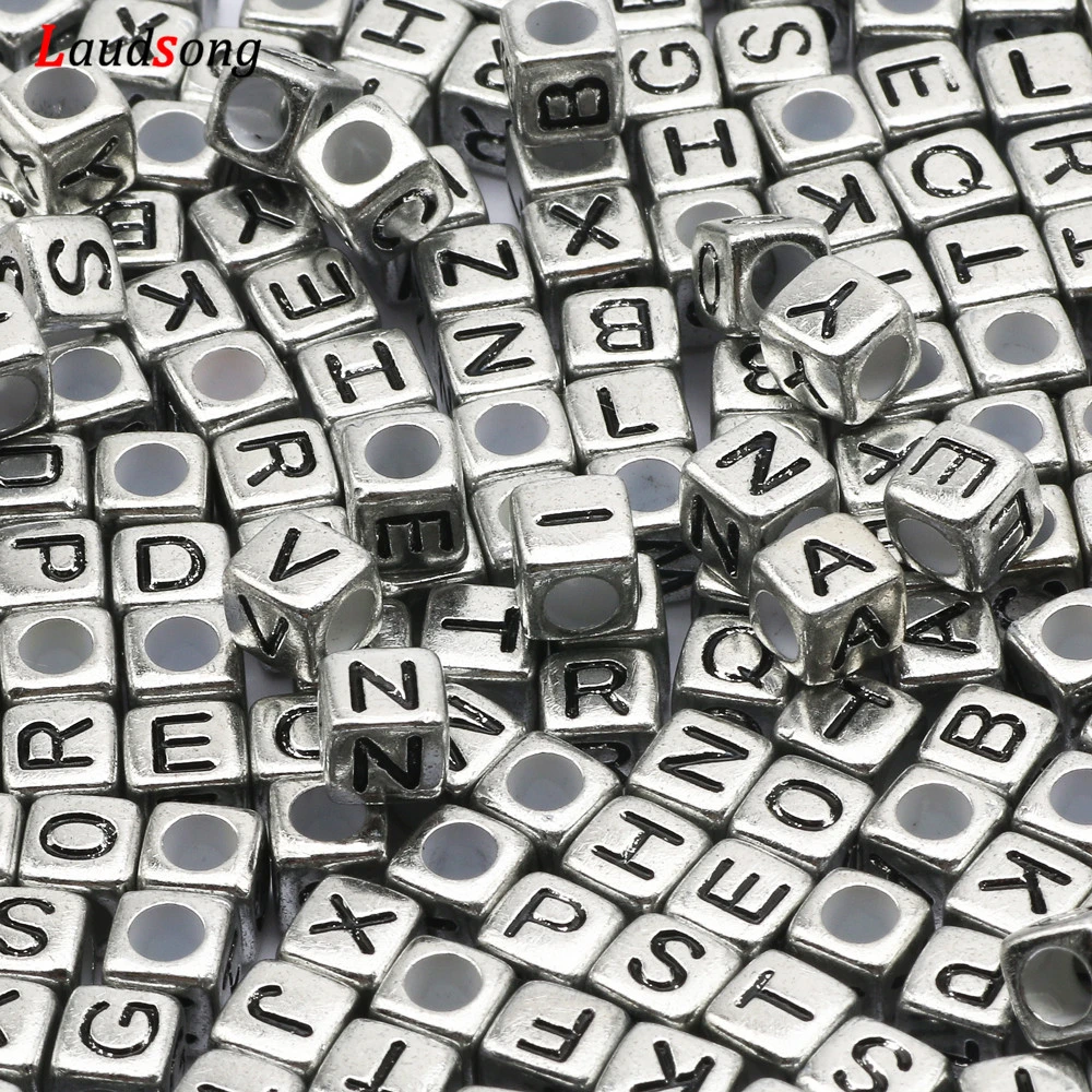 6*6mm Silver Color Mixed Letter Acrylic Beads Square Alphabet Beads For Jewelry Making Diy Bracelet Necklace