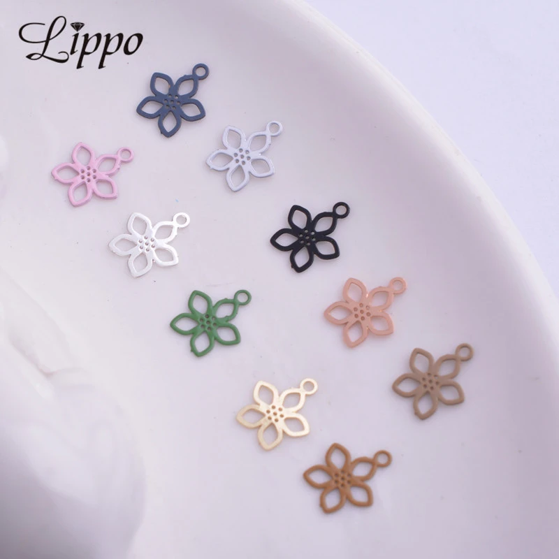 100pcs AC4215 7*9mm Filigress Silver Plated Mini Flower Charms Brass Gold Color Small Flowers Pendant DIY Earring