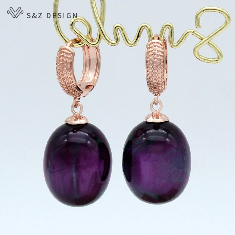 S&Z DESIGN New 2021 Trendy Colorful Acrylic Egg Shape Oval Beads Dangle Earrings For Women Wedding Party Elegant Fine Jewelry
