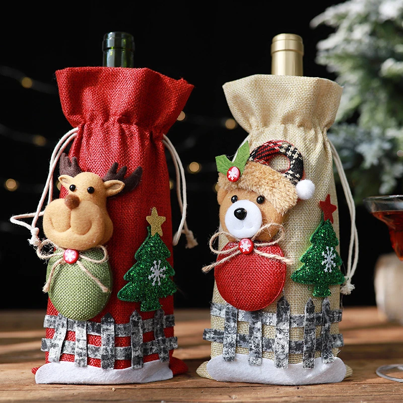 Cute wine bottle covers christmas Decorations wine bottle gift bags New Year Party DIY Ornaments Champagne Red Wine Set Navidad