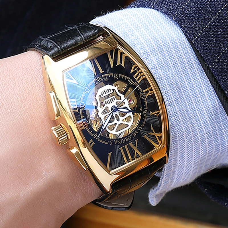 New MGORKINA Luxury Brand Square Case Skeleton Mens Automatic Mechanical Watches Men Rectangle Wristwatches horloges mannen 2020