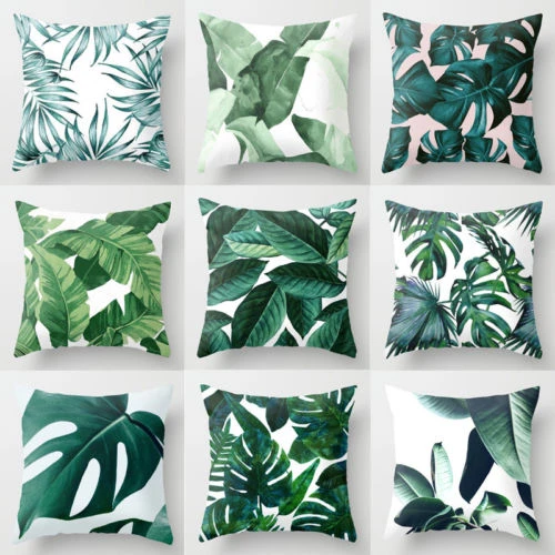 2022 New Hot Fashion 8 Styles Polyester Case Green Leaves Printing Throw Sofa Car Cushion Casual Home Decor