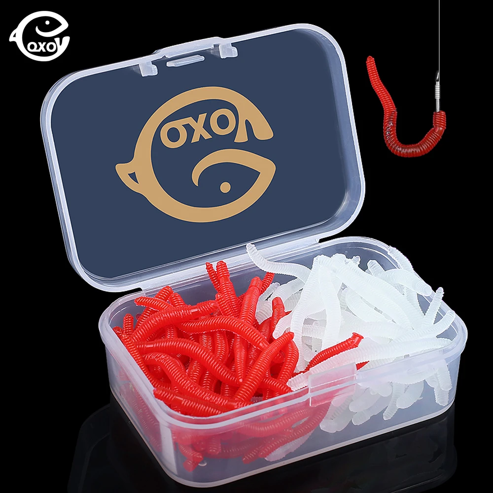 QXO Fishing Lure Red Worm Soft Lures Silicone Artificial Bait Fishy Smell Shrimp 35mm Swimbait For Fish