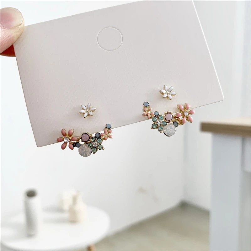Korean Hot Fashion Jewelry Fresh Cute Hook Drop Oil Flower Stud Earrings Crystal Earring For women