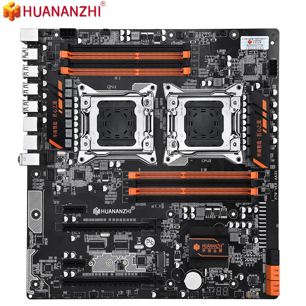 HUANANZHI X79 Dual 8D X79 Motherboard  Dual CPU LGA 2011 Xeon E5 DDR3 1333/1600/1866MHz 256GB M.2 NVME SATA3 USB3.0 E-ATX