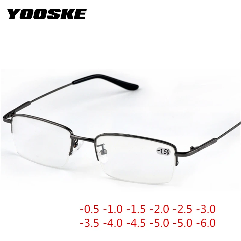 YOOSKE Finished Myopia Glasses Women Men Half Frame Fashion Sutdent Short-sight Eyewear -1.0 -1.5 -2. 0 -2.5 -3.0 -4.0 -4.5 -6.0