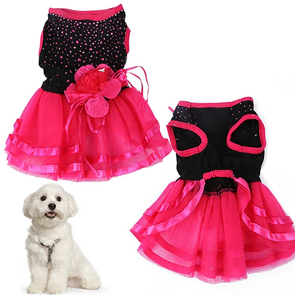  Pet Dog Rose Flower Gauze Dress Skirt Puppy Cat Princess Clothes Apparel Dress for dogs одежда для собак