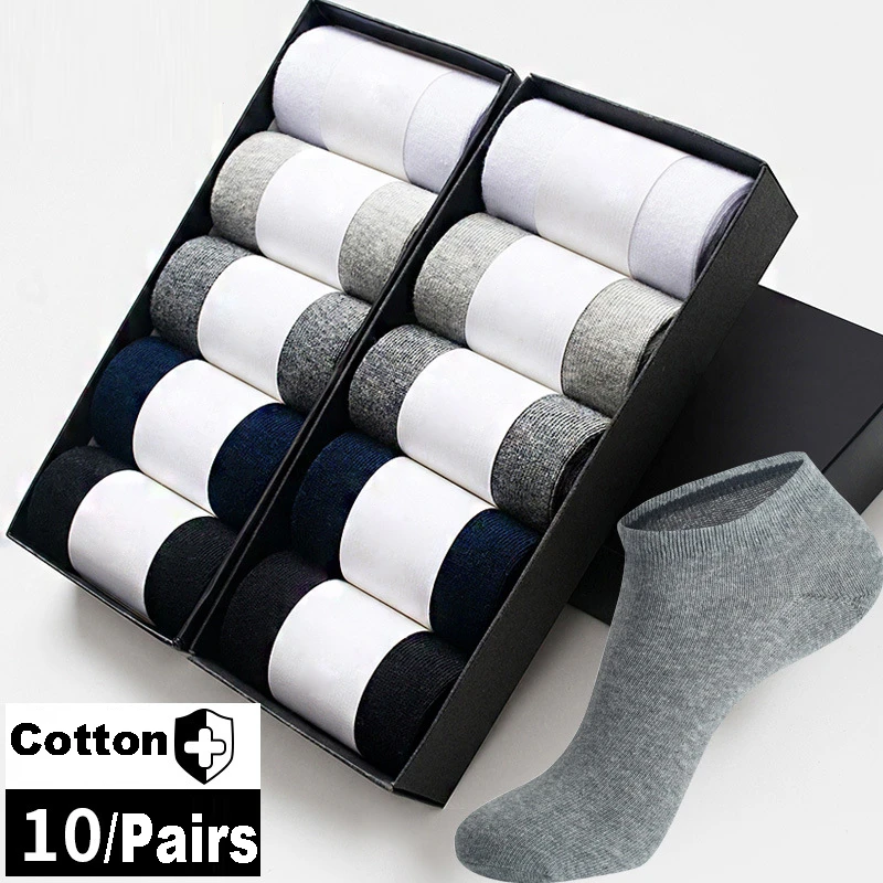 10 Pair High Qualisty Men Ankle Socks Summer Cotton Black White Business Leisure Sports Sock For Men's Dress Gifts Sox Size44-48