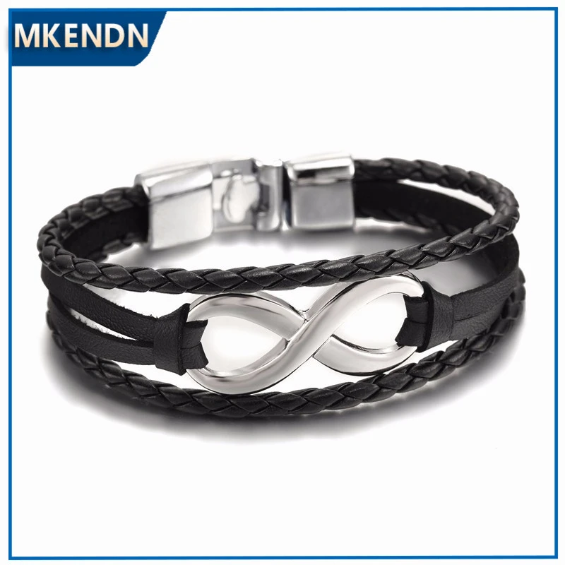 MKENDN Hot Sale High Quailty Infinity Bracelet Bangle Genuine Leather Hand Chain Buckle Friendship Men Women Jewelry