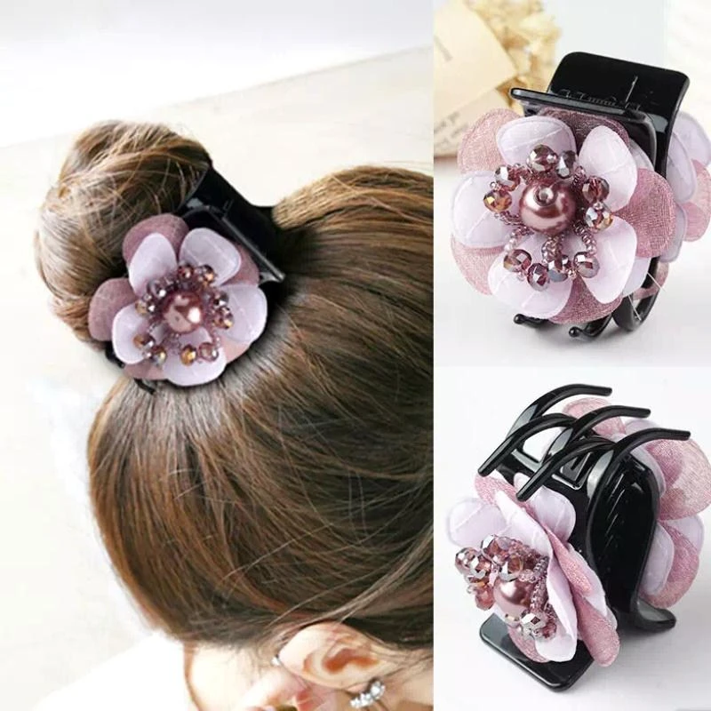 Hair Claw Clamps Plastic Toothed Hair Crab Simple Retro Hair Claw Clip Flower Hairpin Beaded Hair Accessories For Women Girls