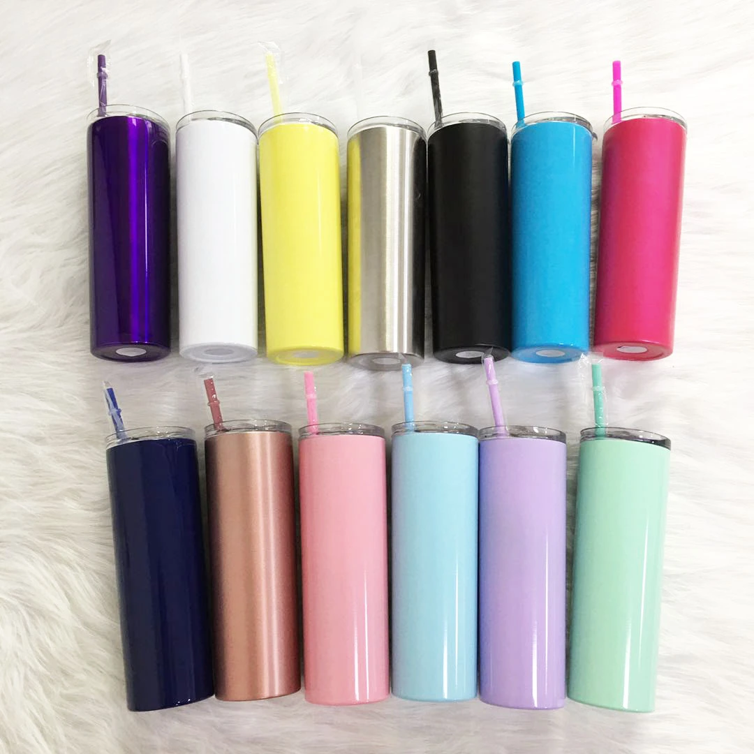 20oz Stainless Steel Skinny Tumbler With Lid Straw Skinny Cup Wine Tumblers Mugs Double Wall Vacuum Insulated Cup Water Bottle