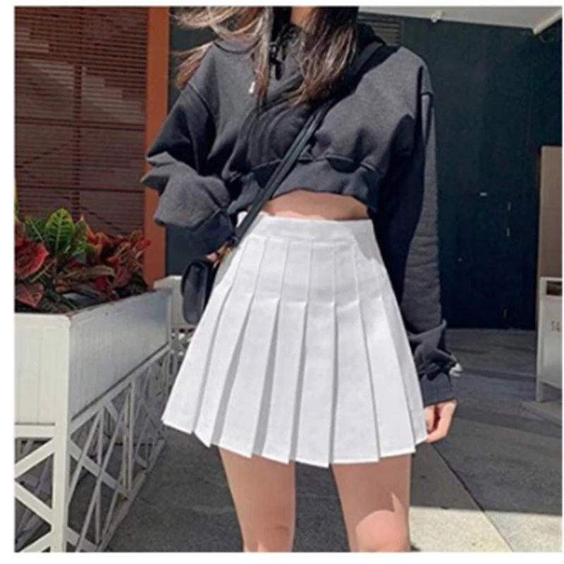 2021 Women Skirt High Waist Pleated Cute Girls Tennis School Mini Uniform Female Loose Casual Short Bottoms Spring Fall Clothing