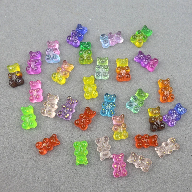 40Pcs Glitter Bear Flatback Planar Resin Color Ornaments DIY Crafts Supplies Phone Shell Patch Art Material Hair Accessories Toy