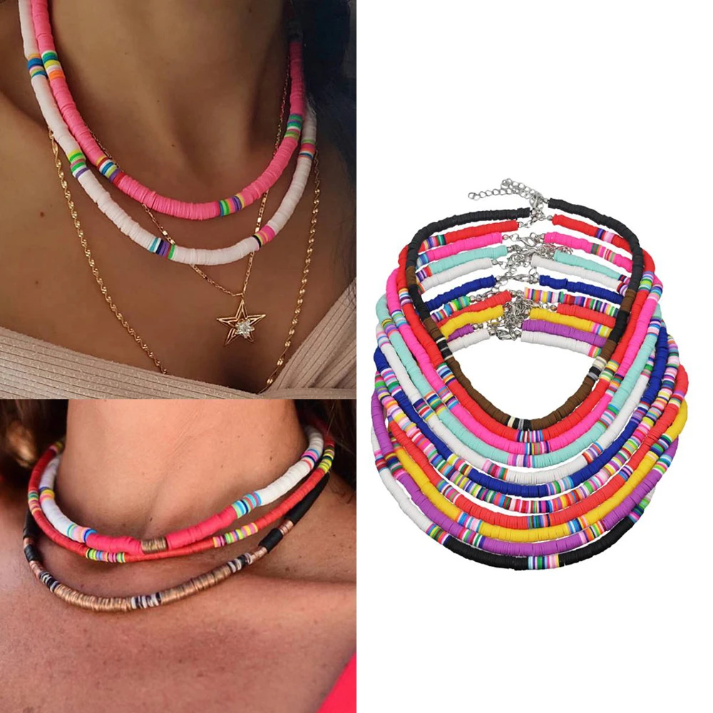 New Design Bohemian Rainbow Heshi Choker Women Necklace Handmade Multi Strand African Style Bead Beach Necklace Summer Jewelry