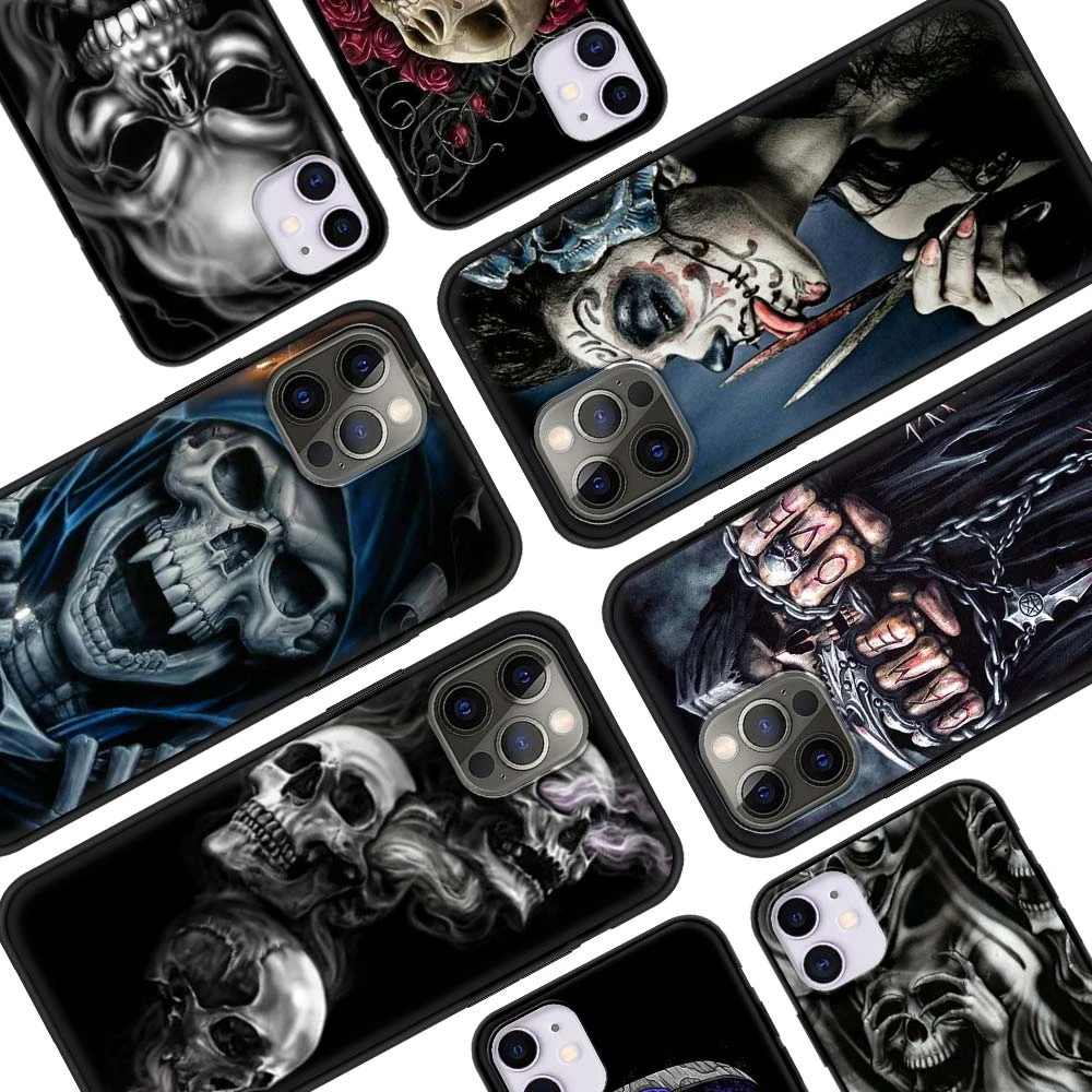 Grim Reaper Skull Skeleton Phone Case For iPhone 12 Mini 11 Pro Max 7 XR X 6 8 Plus 5 Soft Silicone Shockproof Cover Coque Funda