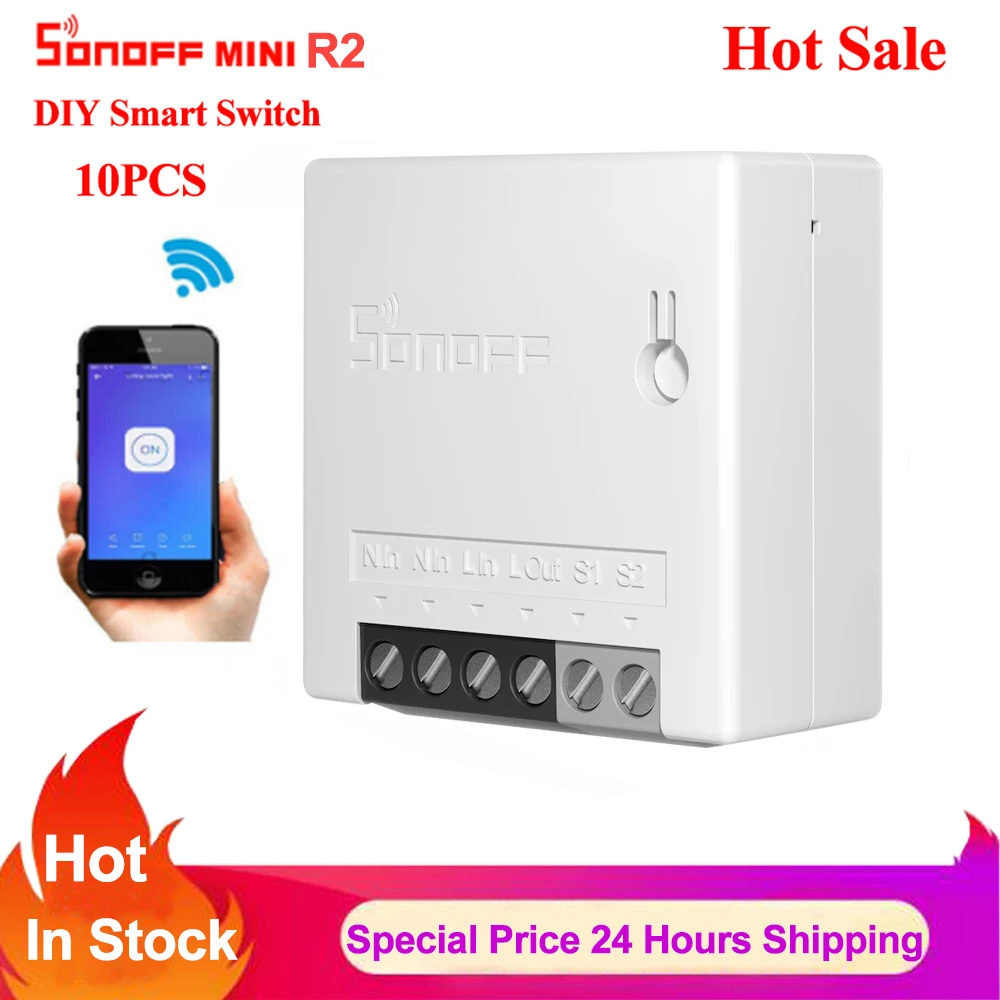 Sonoff Mini R2 Wifi Smart Switch Smart Home Module Wireless Two Way Control DIY Switch Via Ewelink App Work with Alexa Google