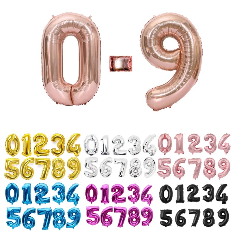 16 32 40 Inch Silver Gold Foil Number Balloons Digital Globos Birthday Wedding Party Decorations Ballons Baby Shower Supplies