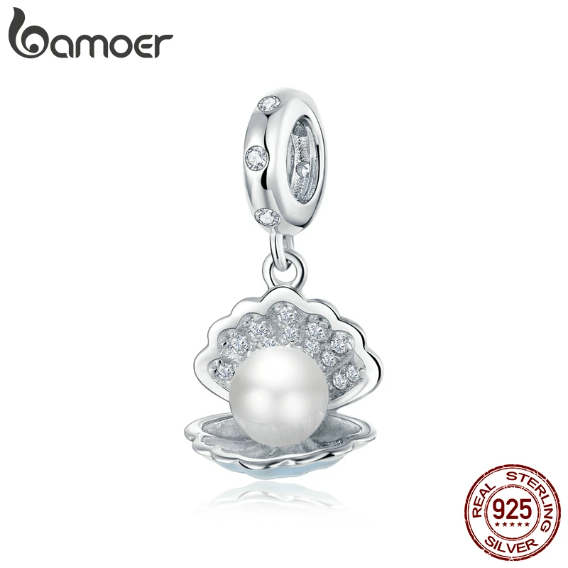 bamoer Authentic 925 Sterling Silver Pearl in Shell Pendant Charm for Original Silver Bracelet or Necklace Silver Jewelry BSC242