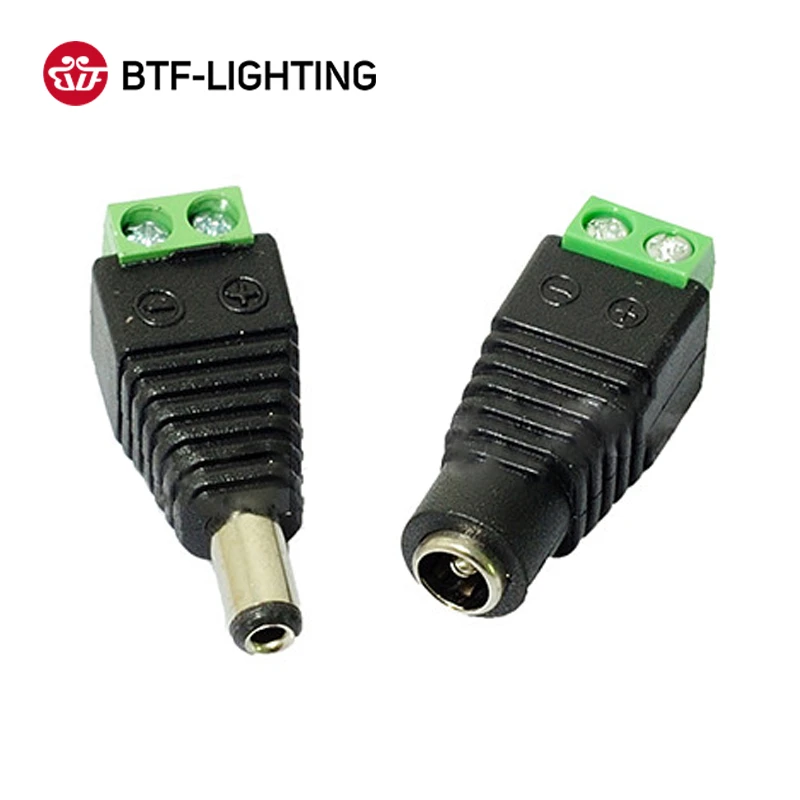 Female Male DC Connector 5.5x2.1mm Power Jack Adapter Plug for 3528 5050 5730 5630 3014 Single Color Led Strip light CCTV Camera