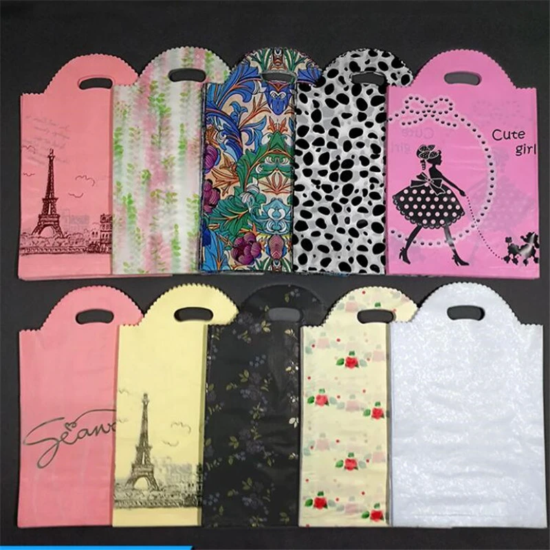 50pcs Cute Pattern Small Gift Bag Plastic Bag With Handle Party Favor Bag Jewelry Book Toy Packaging Bags For Gift