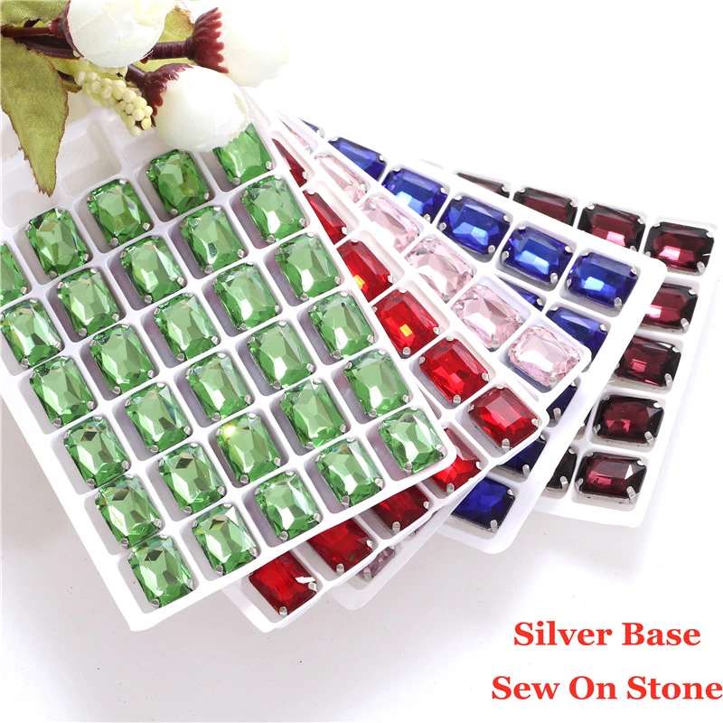 Rectangle Shape crystal Sew on Glass Rhinestones With Silver Claw glass sewing on stone Crafts For Clothes accessories