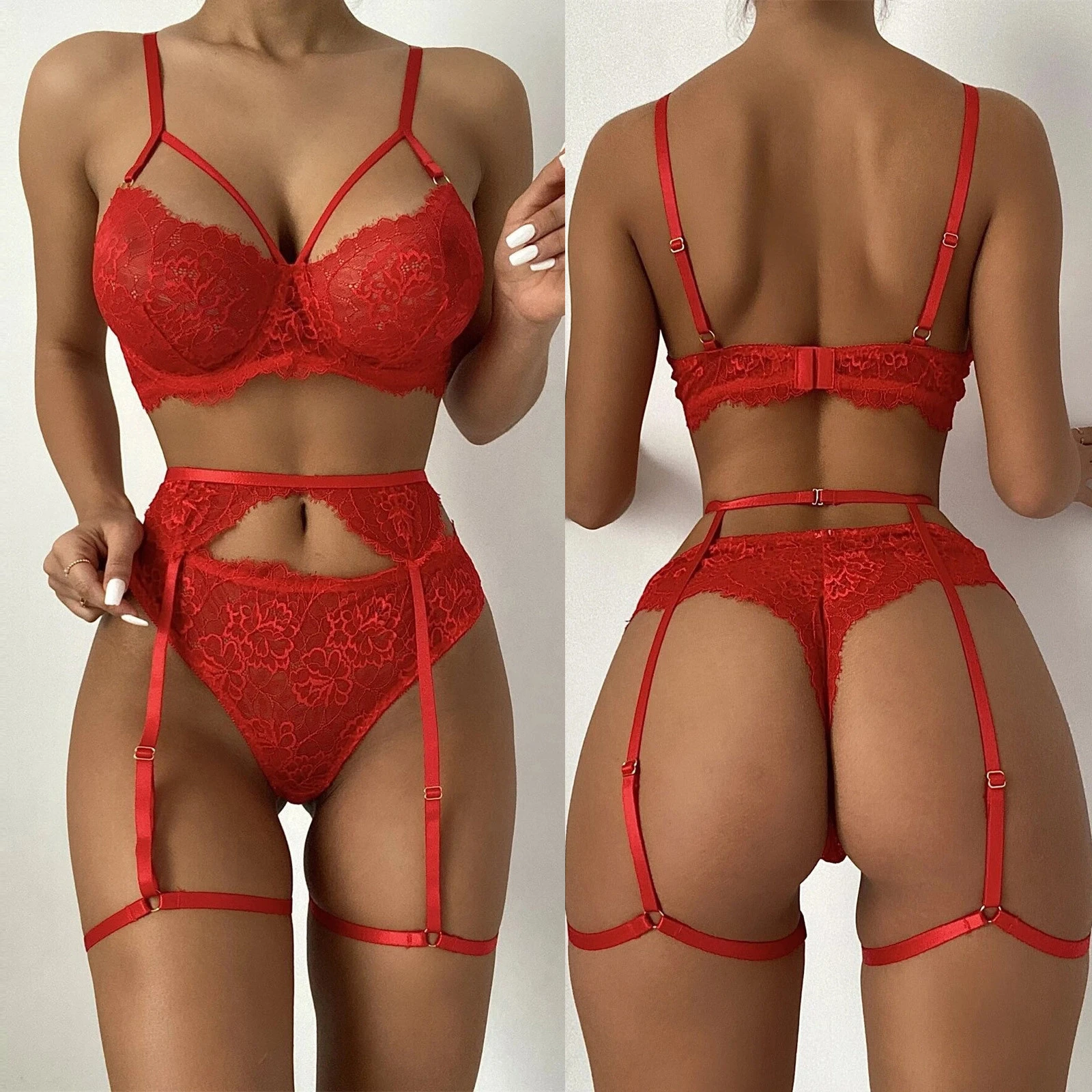 New Sexy Fashion Lace Lingerie Underwear Sleepwear Steel Ring Pajamas Garter Sexy Thong Lingerie Set Lenceria For Woman